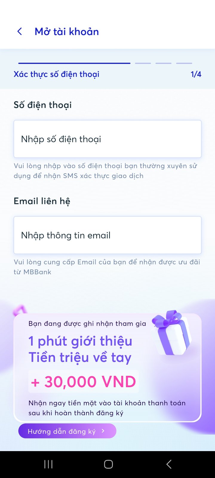 nhap email dien thoai MB Bank